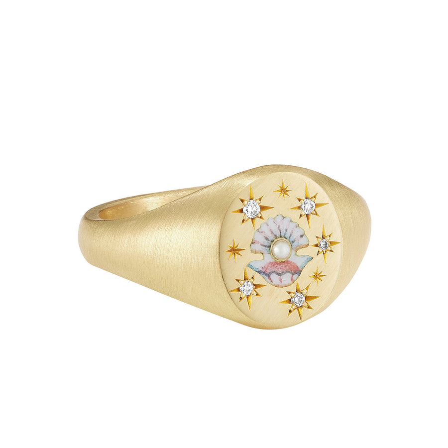 Cece Clam and Pearl Ring - Rings - Broken English Jewelry front angled view