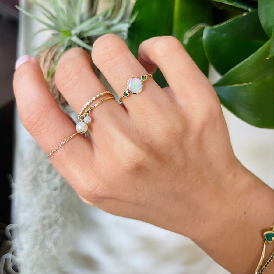 YI Collection Opal and Tsavorite Eos Chain Ring - Rings - Broken English Jewelry on model