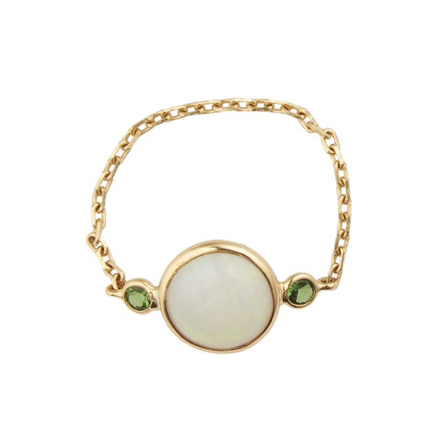 YI Collection Opal and Tsavorite Eos Chain Ring - Rings - Broken English Jewelry front view