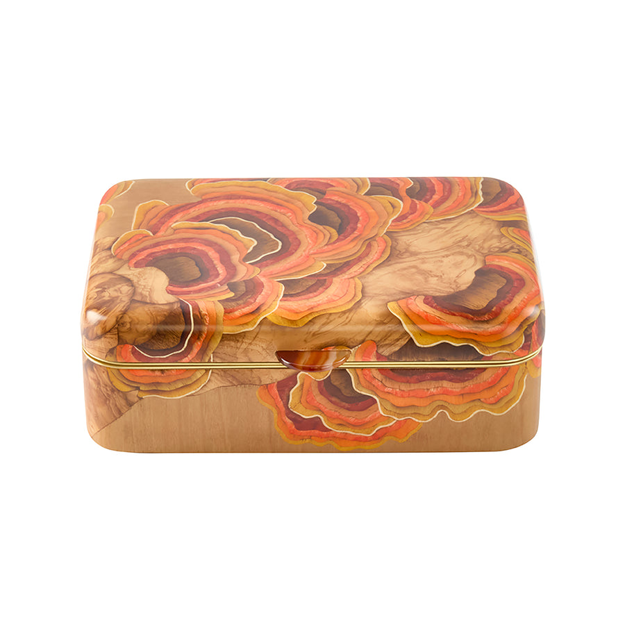 Orange Mushroom Marquetry Box - Medium