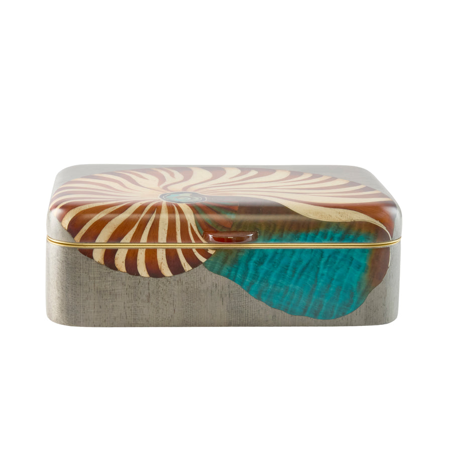 Nautilus Seashell Print Marquetry Box - Medium