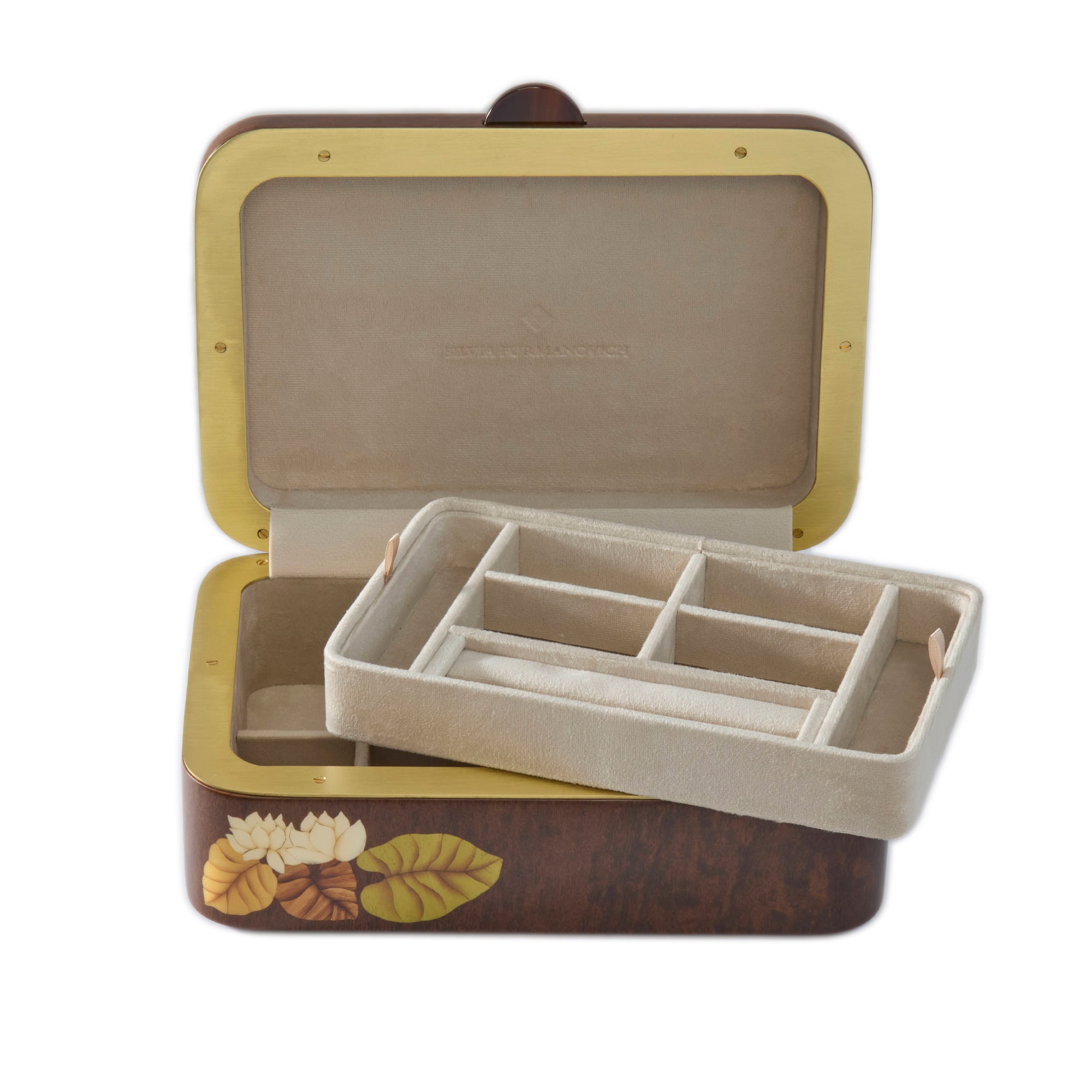 Medium Vittoria-Regia and White Flowers Print Marquetry Box