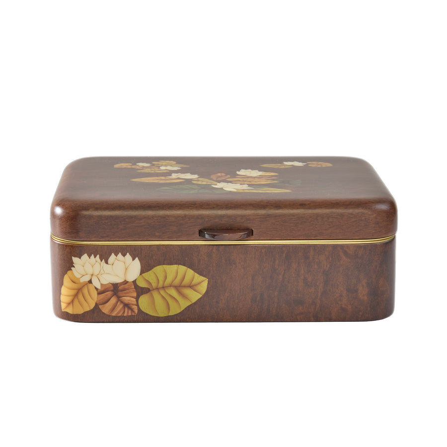 Medium Vittoria-Regia and White Flowers Print Marquetry Box