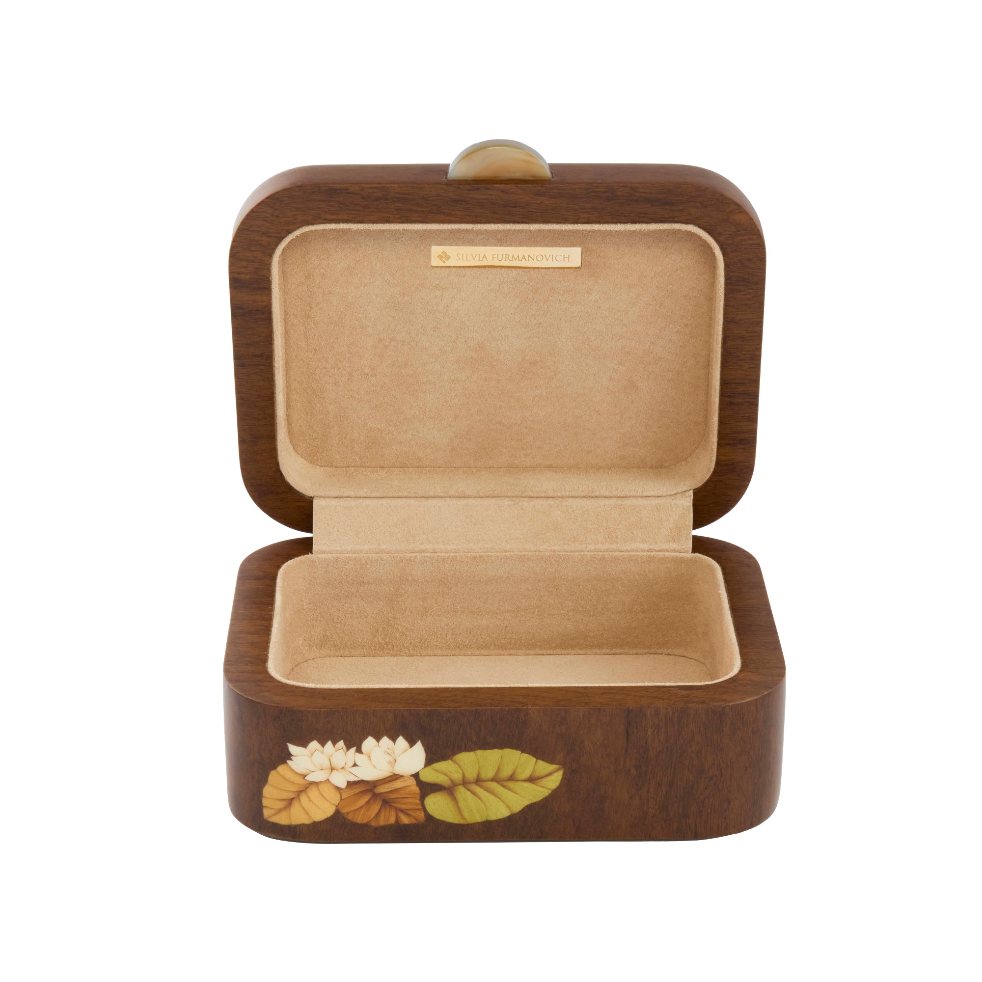 Small Victoria Regia Print with White Flowers Marquetry Box