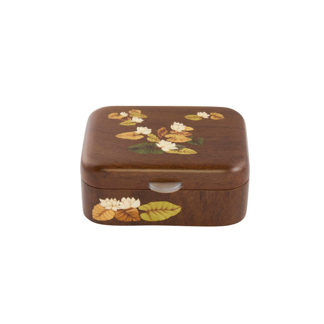 Small Victoria Regia Print with White Flowers Marquetry Box