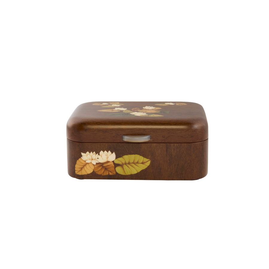 Small Victoria Regia Print with White Flowers Marquetry Box