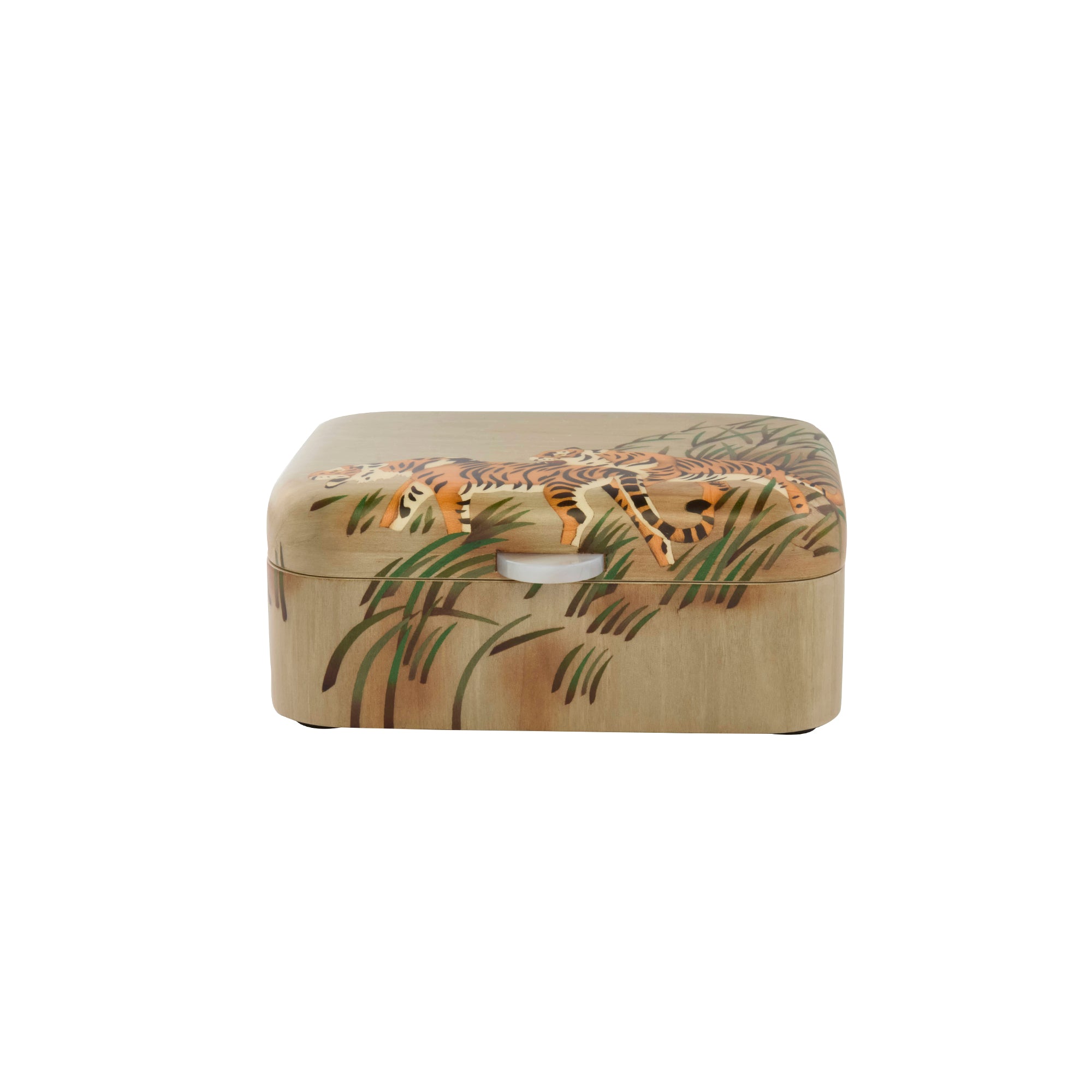 Small Two Tigers Print Marquetry Box