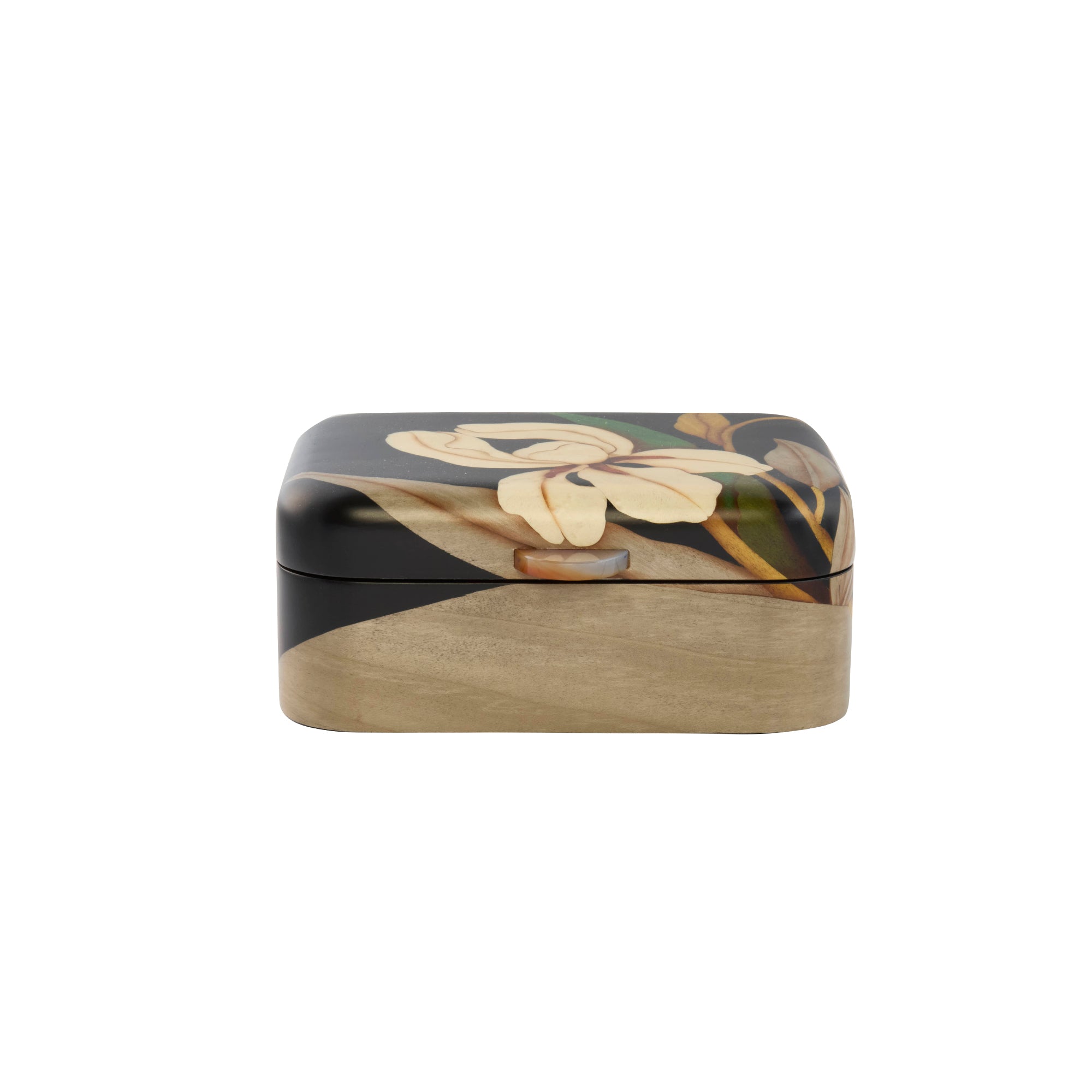Small White Orchid Print Marquetry Box