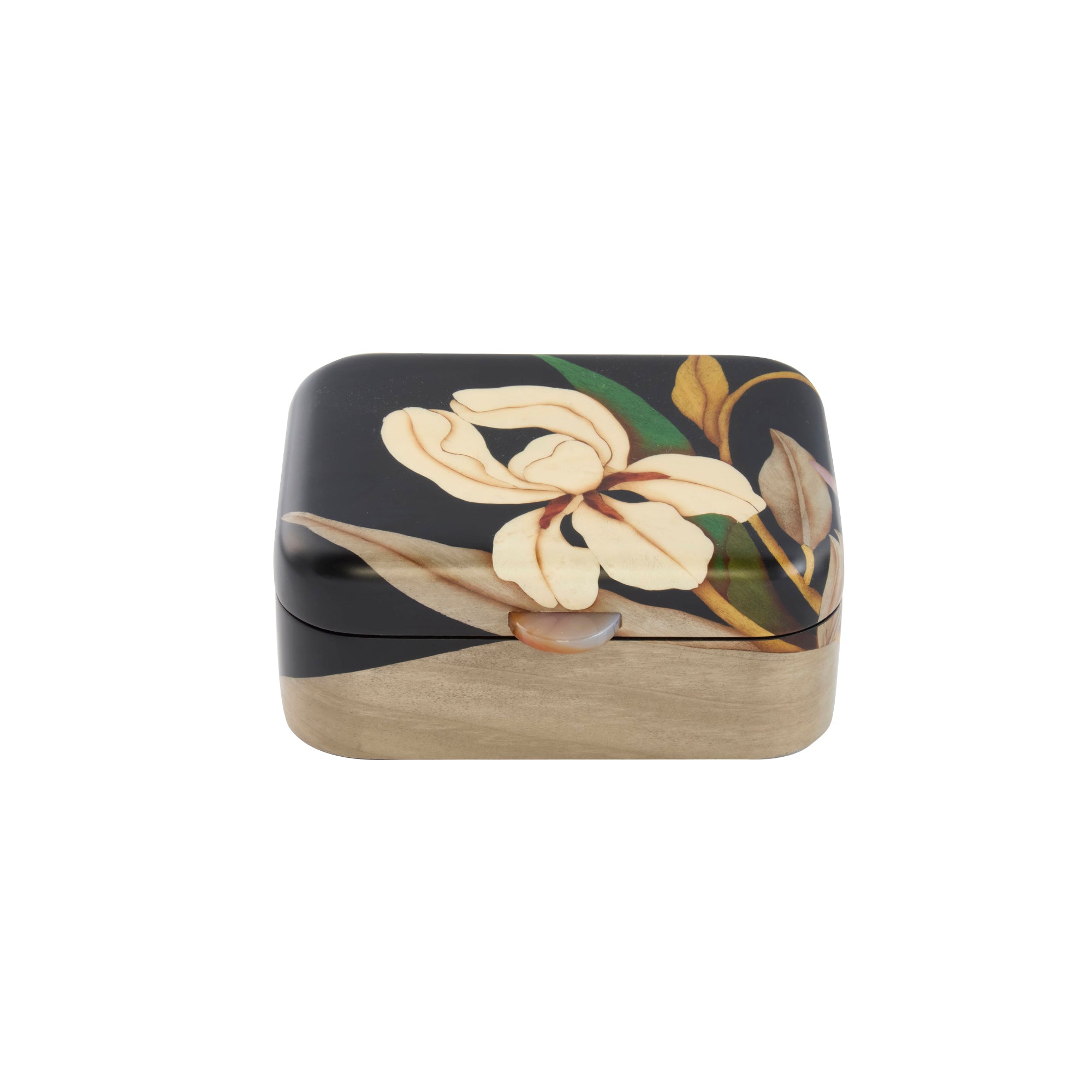 Small White Orchid Print Marquetry Box