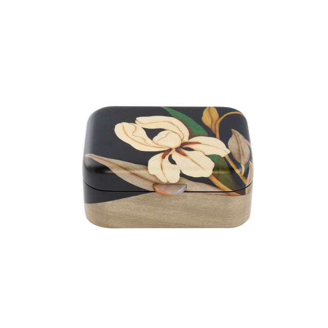 Small White Orchid Print Marquetry Box