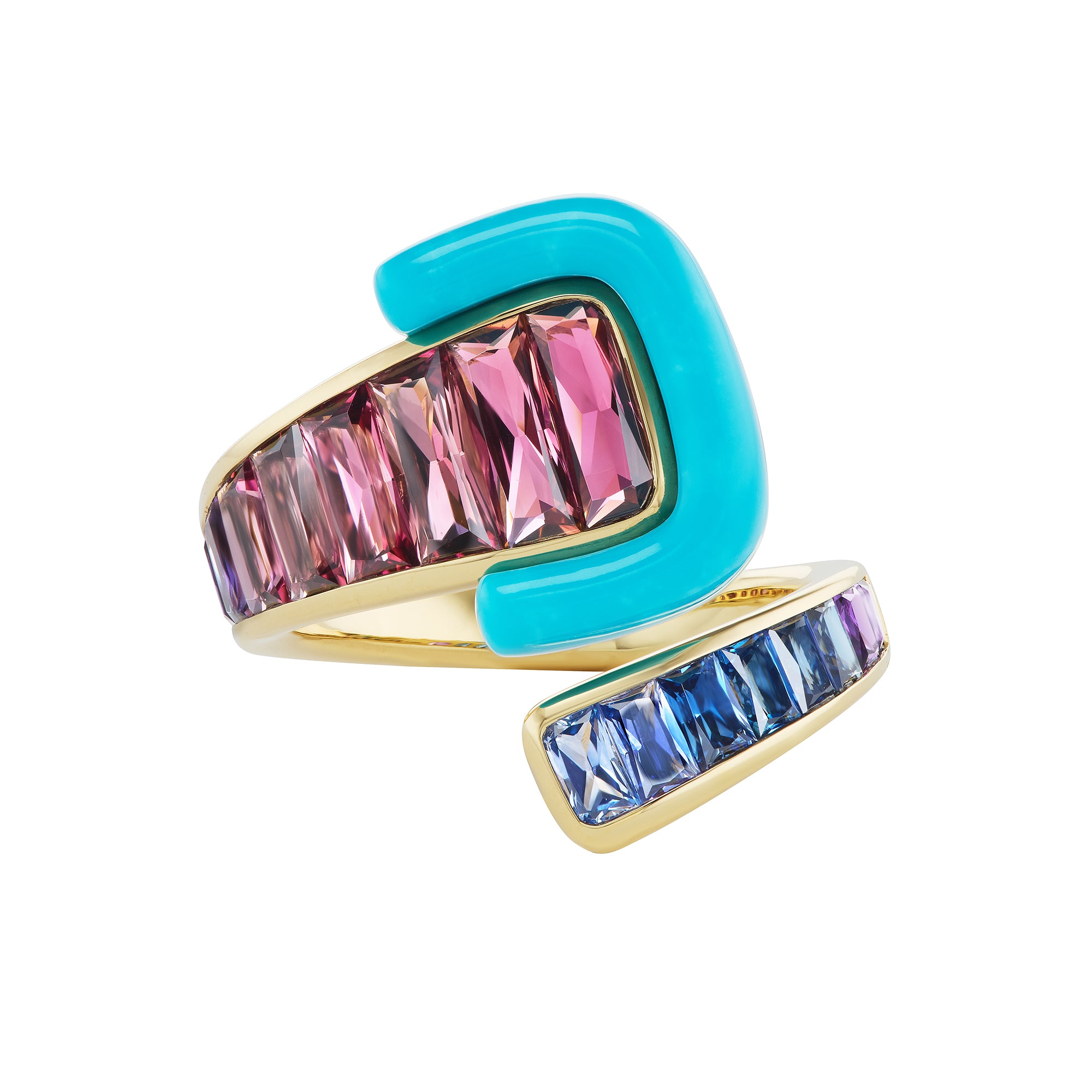 Tourmaline, Sapphire, Amethyst and Turquoise Buckle Ring