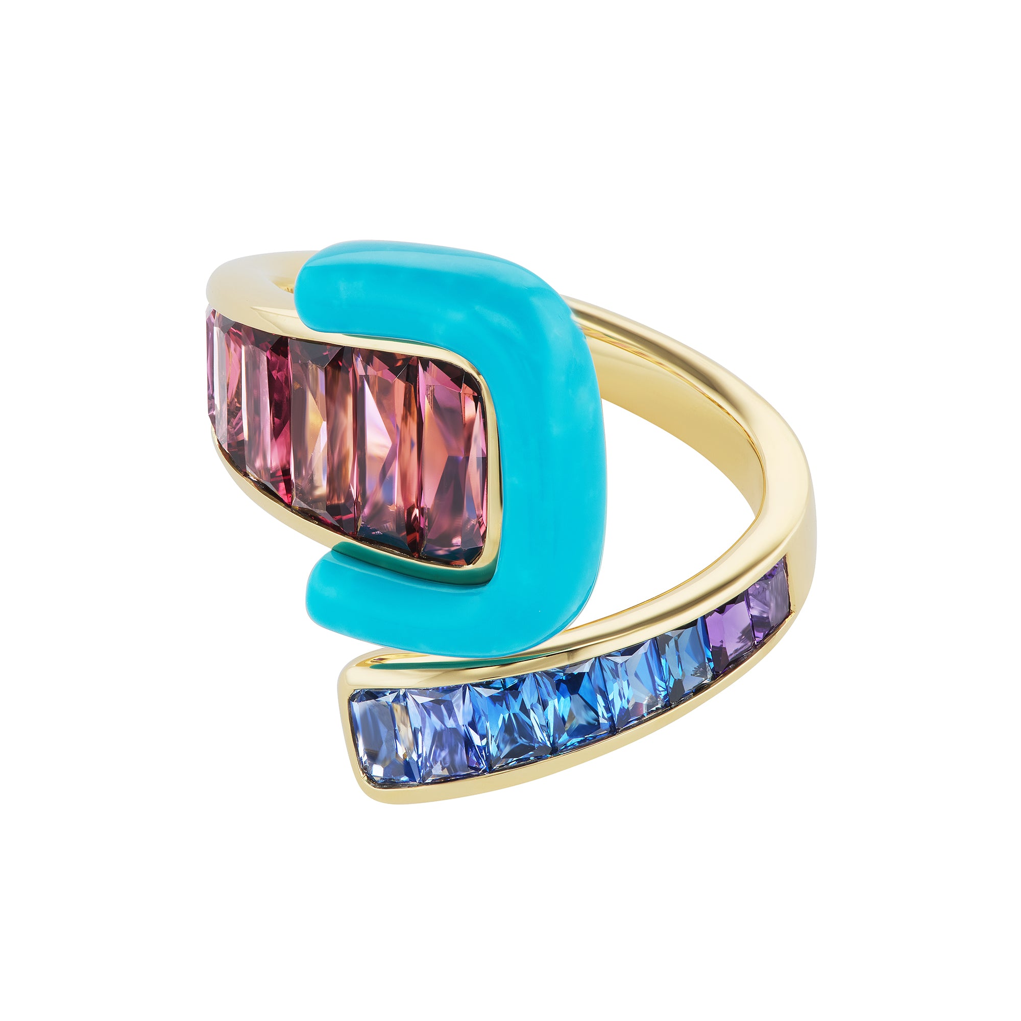 Tourmaline, Sapphire, Amethyst and Turquoise Buckle Ring
