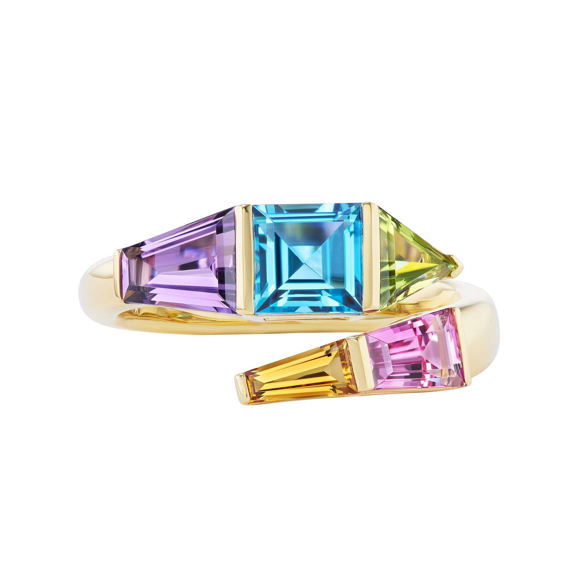 Peridot, Amethyst, Citrine, Swiss Blue Topaz and Tourmaline Helix Ring