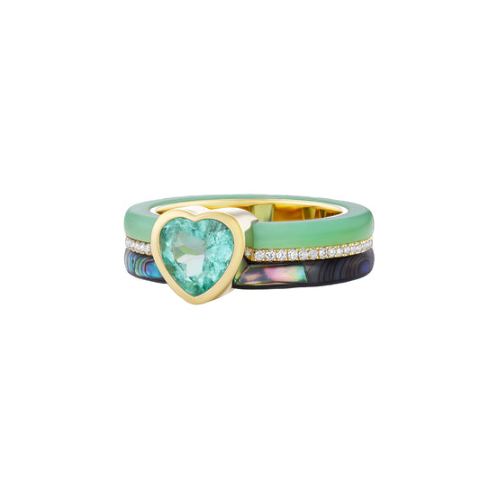 Emerald, Diamond, Abalone, and Chrysoprase Stacked Ring - Main Img