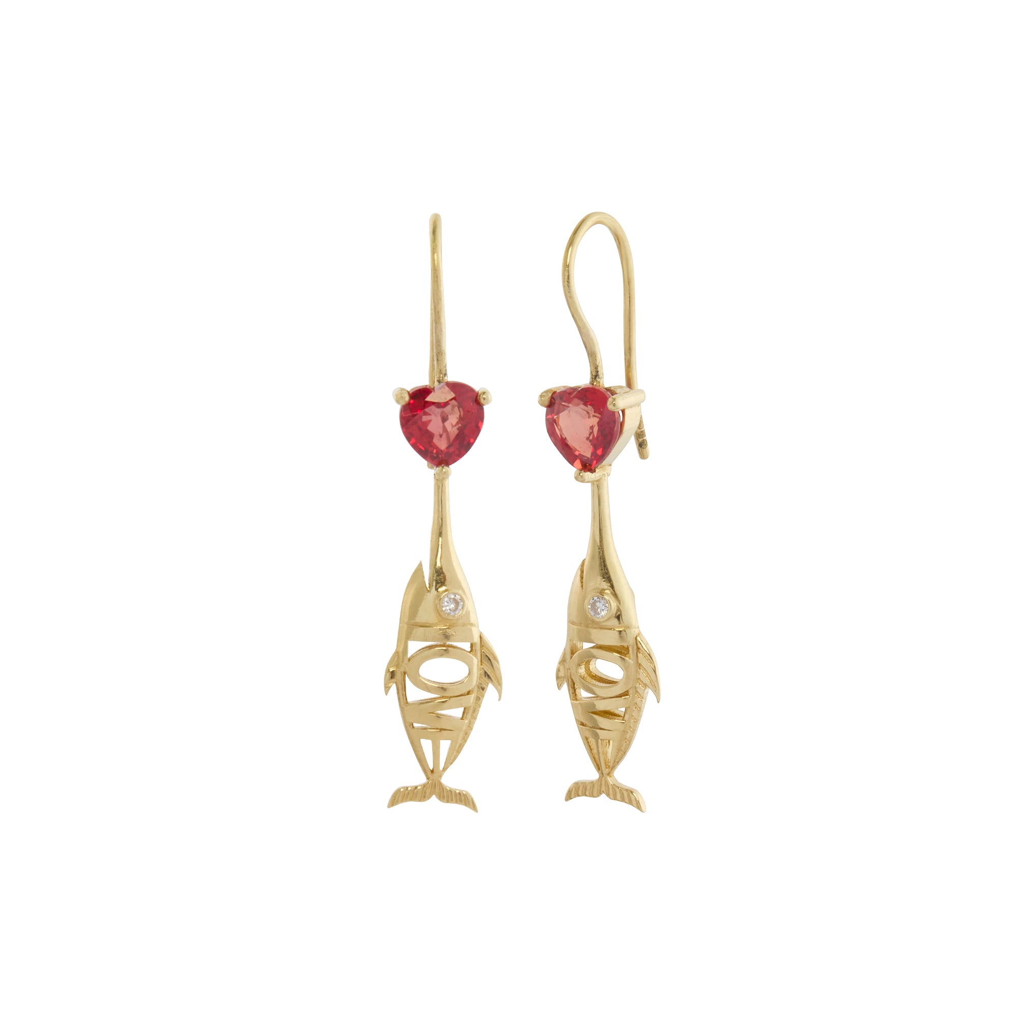 Daniela Villegas - Red Heart Sapphire and Diamond Flechazo Into The Deep Earrings
