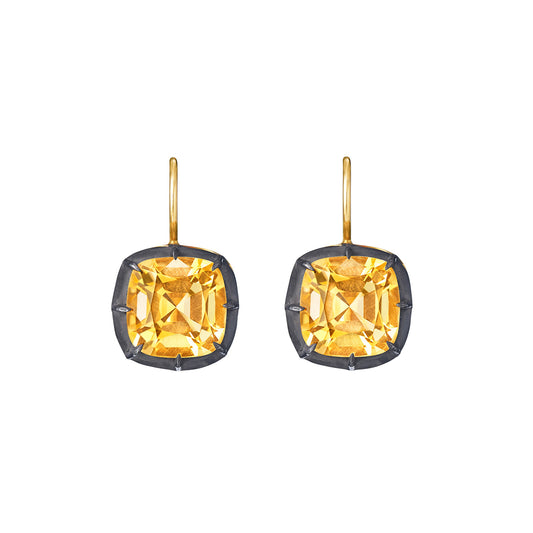Collet Cushion Cut Drop Earrings - Citrine - Main Img