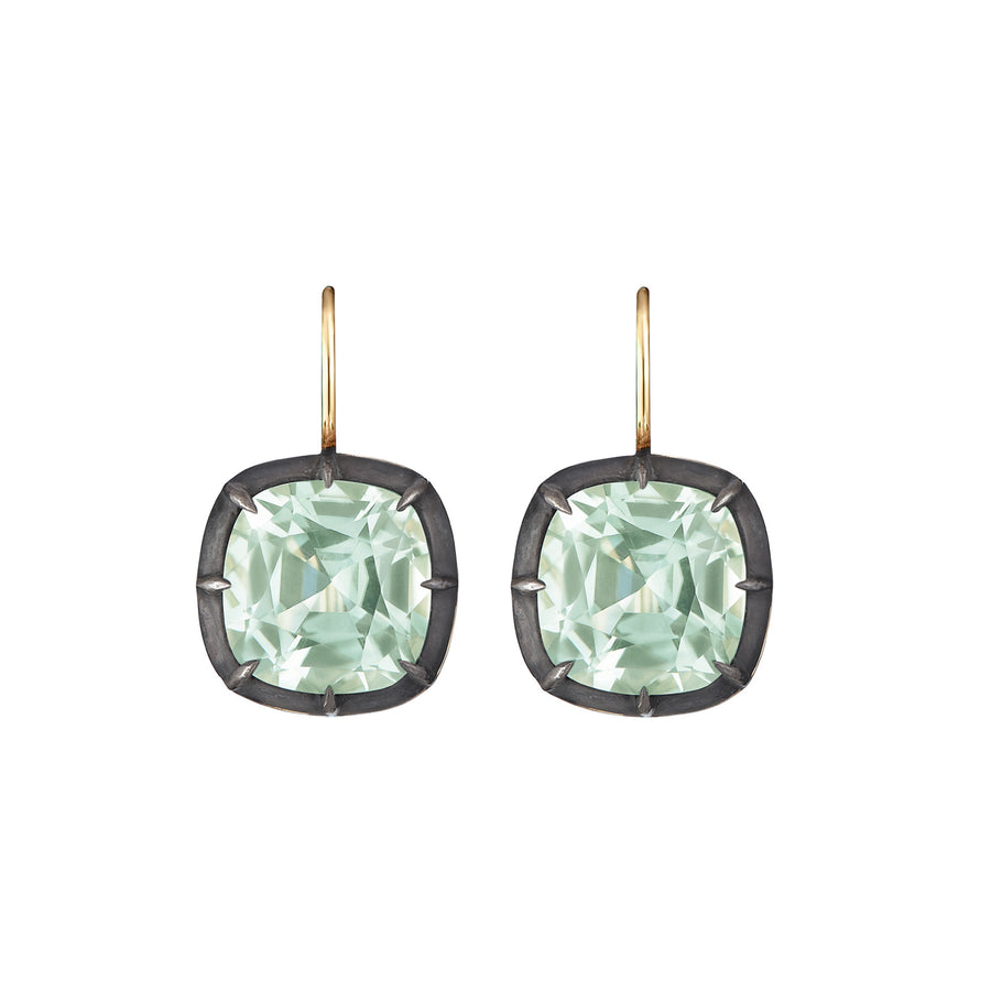 Fred Leighton Collet Cushion-Cut Drop Earrings - Green Quartz - Earrings - Broken English Jewelry front view