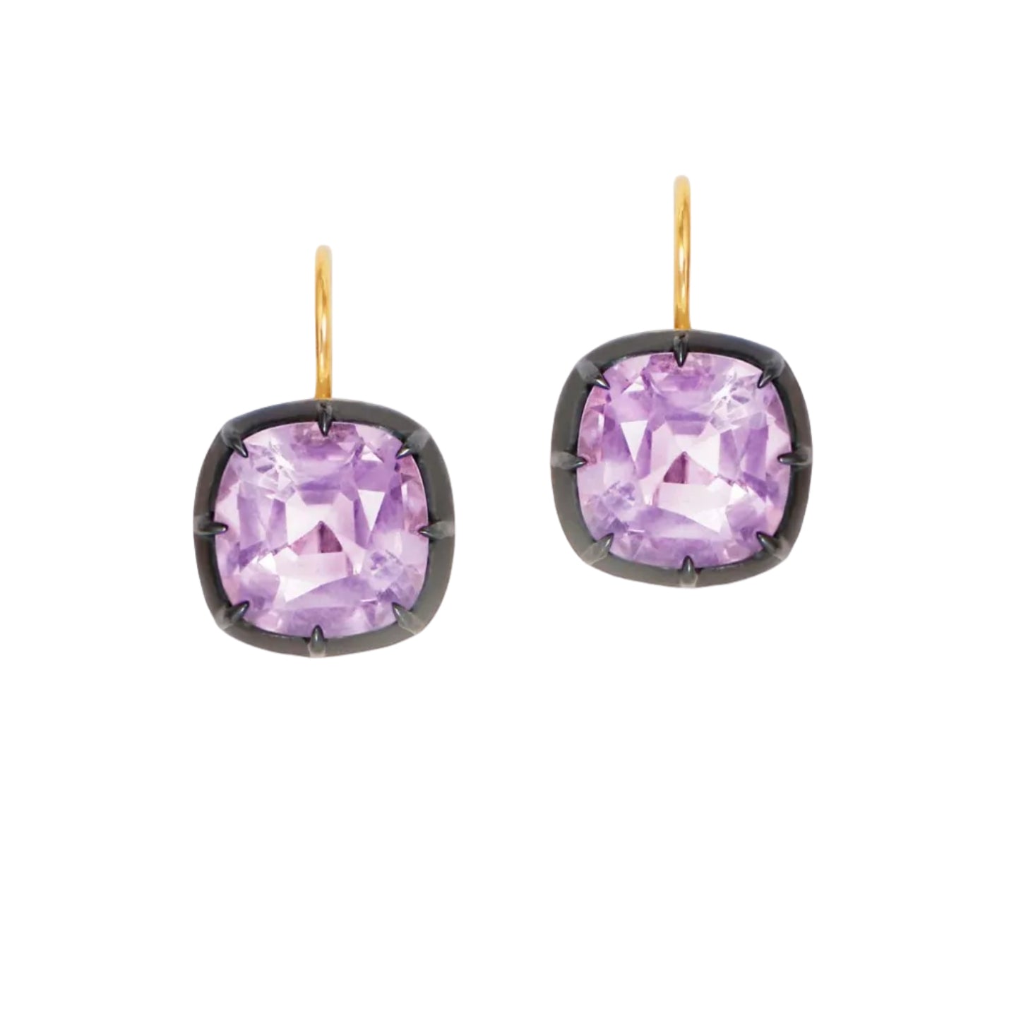 Cushion Amethyst Collet Drop Earrings