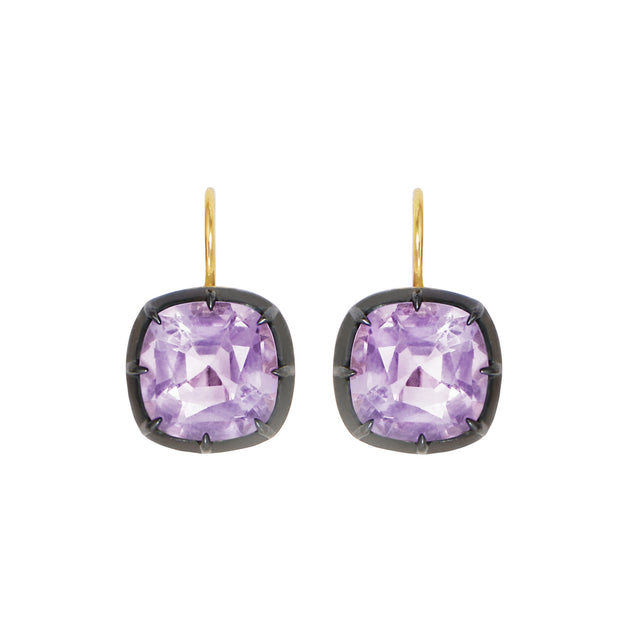 Fred Leighton Collet Cushion-Cut Drop Earrings - Kunzite - Earrings - Broken English Jewelry front view