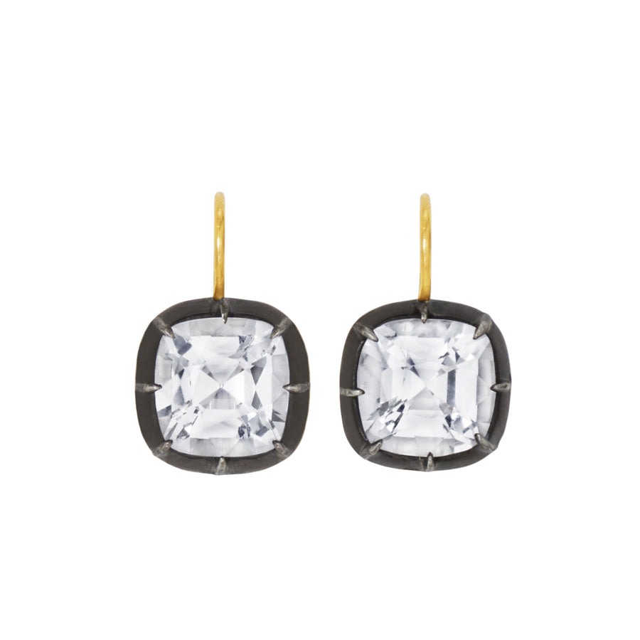 Fred Leighton Collet Cushion-Cut Drop Earrings - White Topaz - Earrings - Broken English Jewelry front view