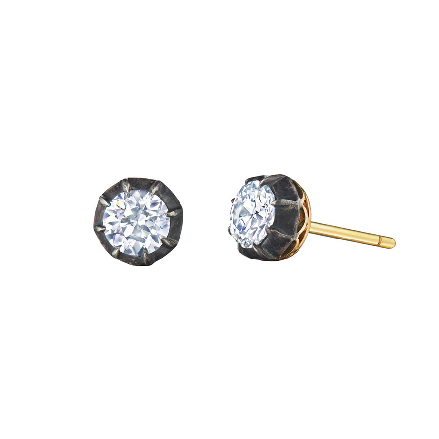 Fred Leighton Collet Round-Cut Stud Earrings - Diamond - Earrings - Broken English Jewelry front and side view