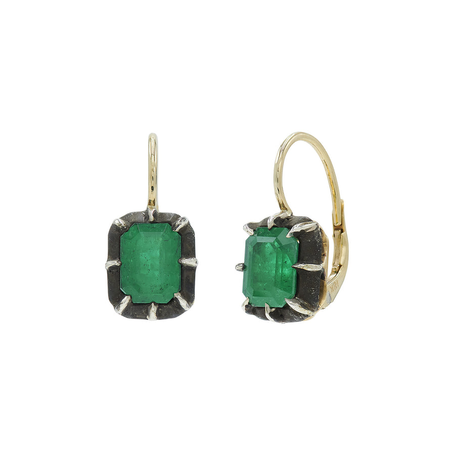 Fred Leighton Collet Emerald-Cut Drop Earrings - Emerald - Earrings - Broken English Jewelry front and side view