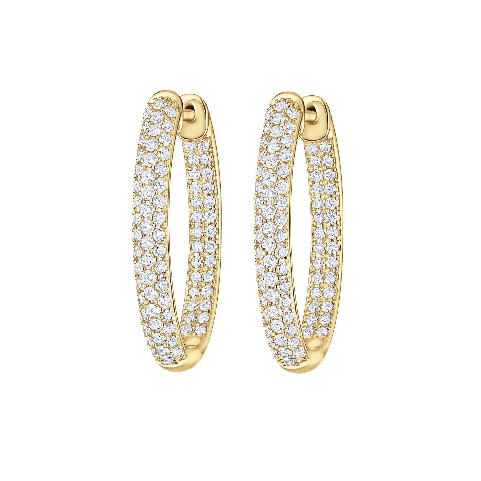 Petite Pave Oval Hoop Earrings - Yellow Gold- Earrings - Broken English Jewelry front view