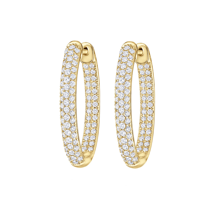 Petite Pave Oval Hoop Earrings - Yellow Gold- Earrings - Broken English Jewelry front view