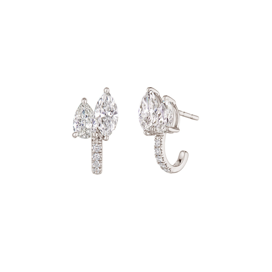 American Beauty Five Diamond Cluster Earrings - White Gold - Earrings - Broken English Jewelry front and angled view