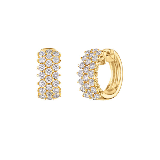 Lyric Three Row Diamond Huggies - Yellow Gold - Main Img