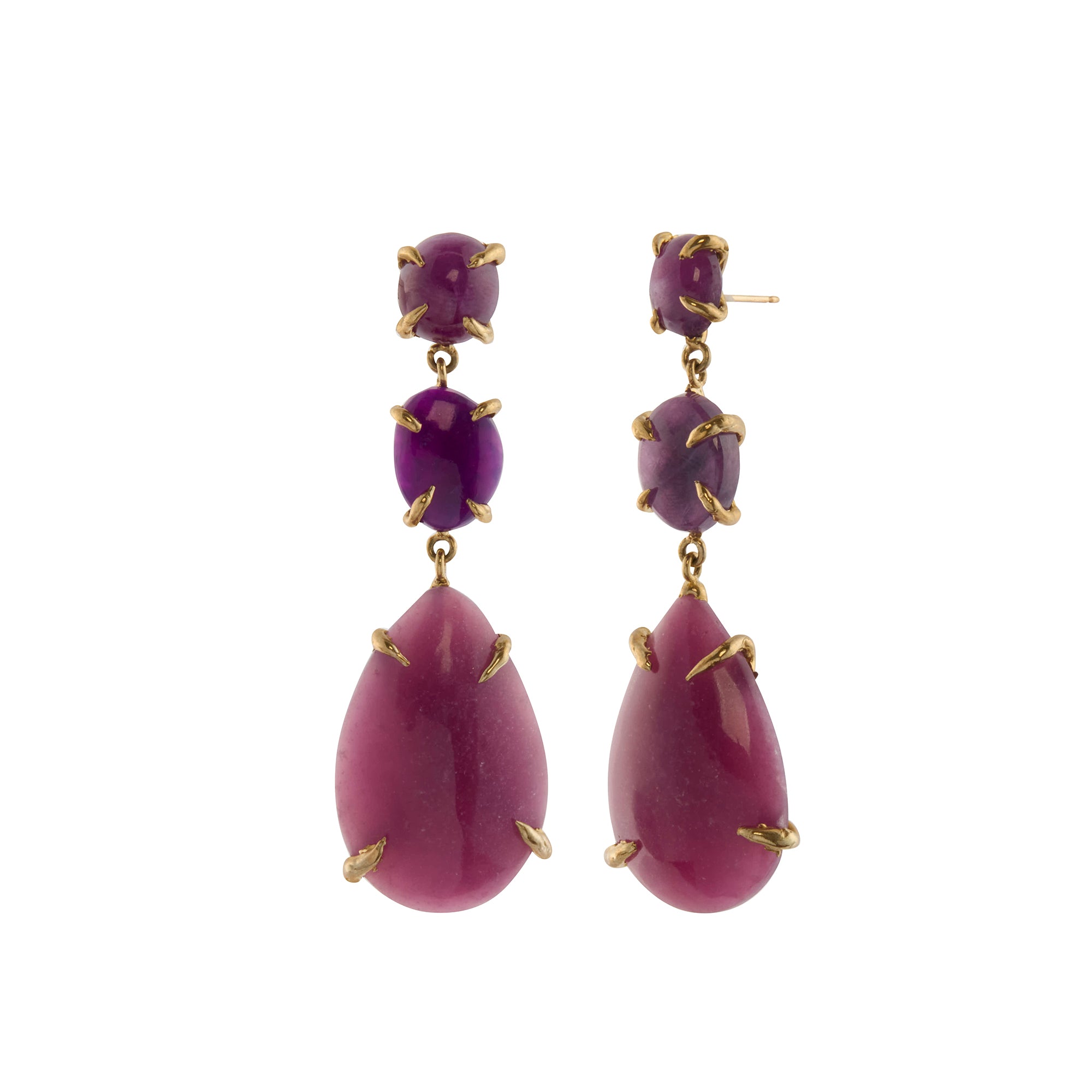 Ruby and Sugilite and Lepidolite Galaxy 3 Drop Earrings
