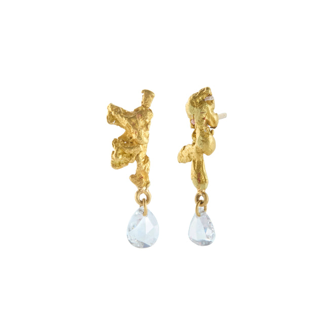 Diamond Drop Gold Nugget Earrings
