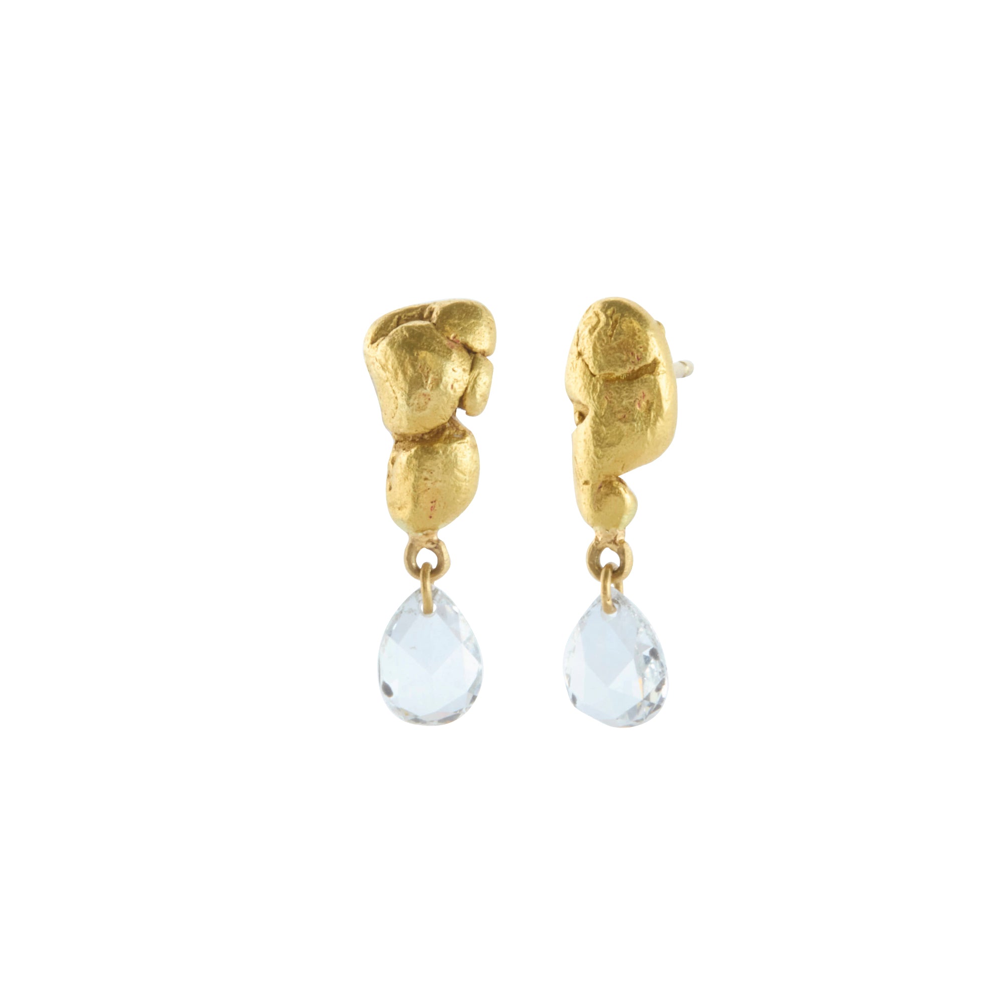 Diamonds 2 Drop Gold Nugget Earrings