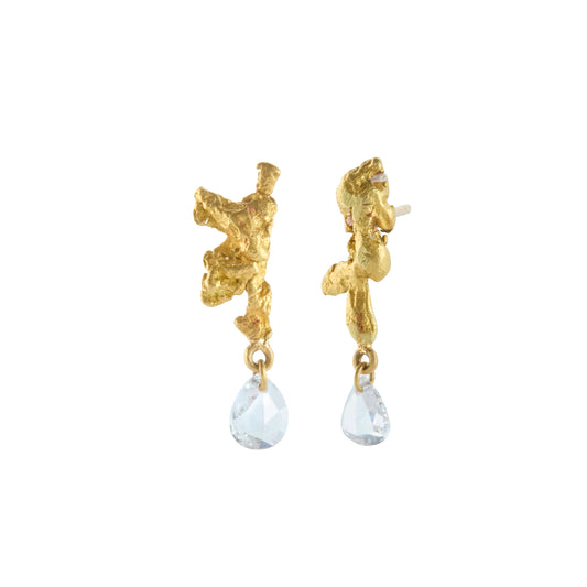 Diamond Drop Gold Nugget Earrings - Main Img