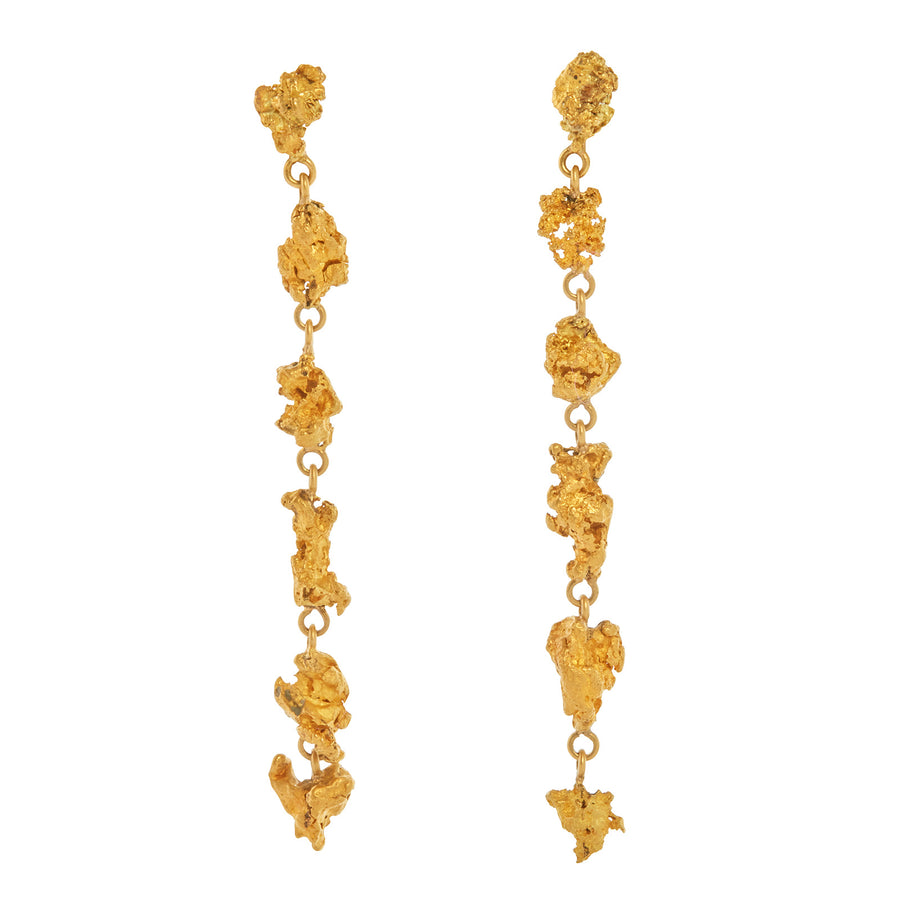 Lisa Eisner Jewelry 6 Drop Gold Nugget Earrings - Earrings - Broken English Jewelry front view