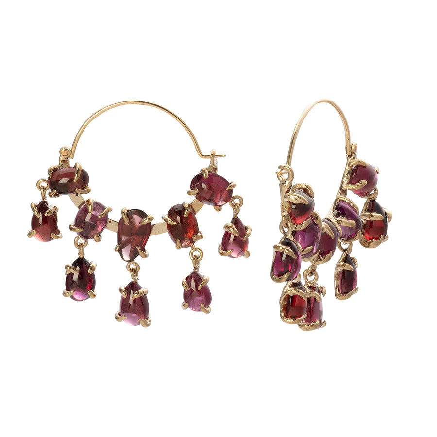 Lisa Eisner Jewelry Garnet Shiva Hoops front and side view