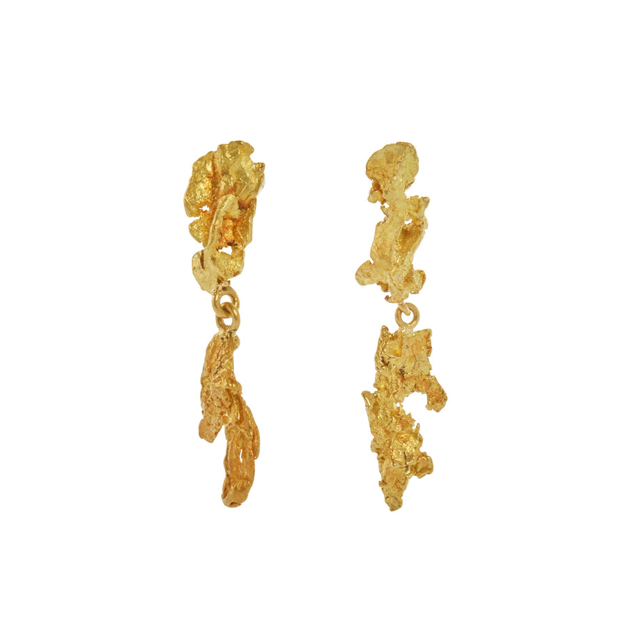 Lisa Eisner Jewelry Lobster Claw Gold Nugget Earrings - Earrings - Broken English Jewelry front view