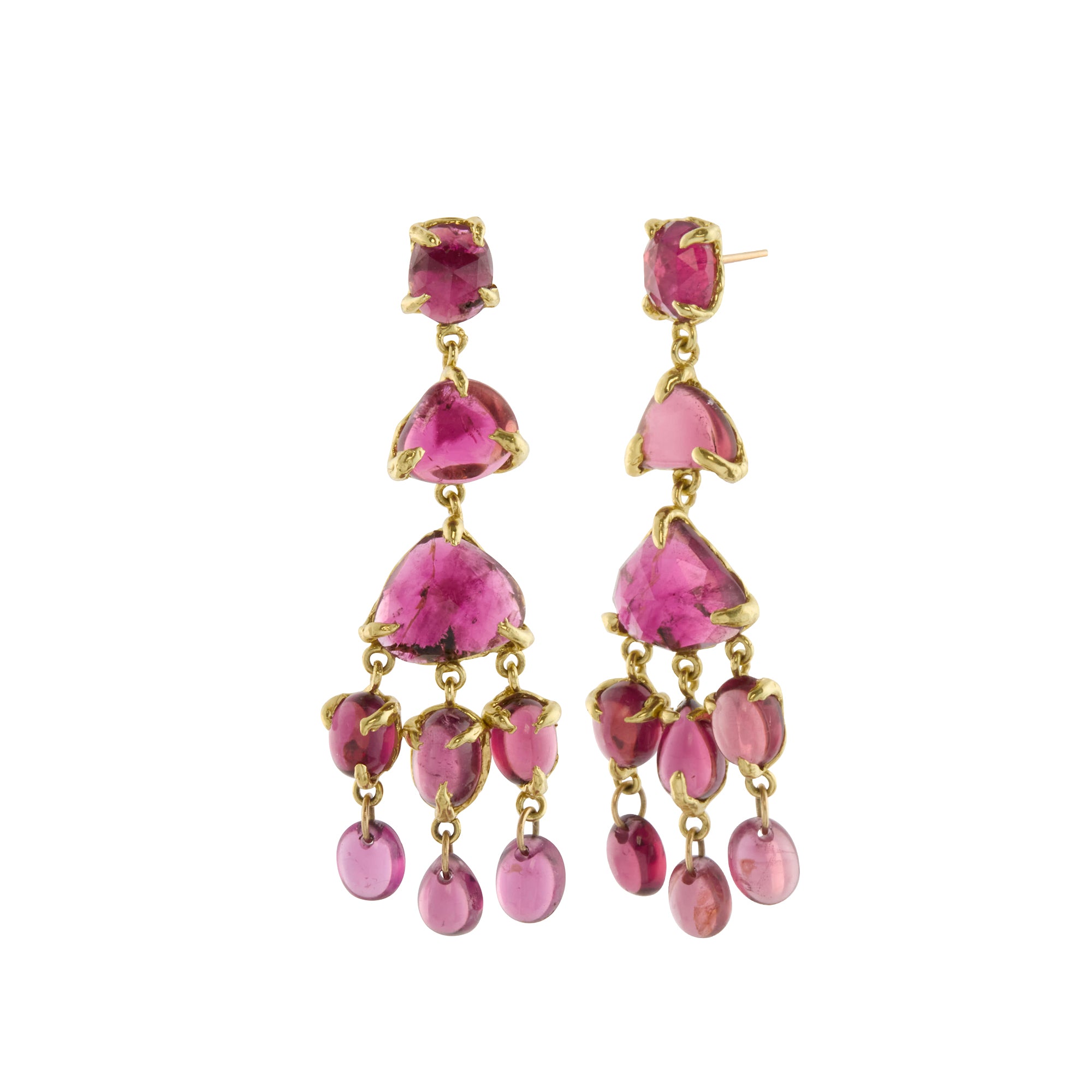 Pink Tourmaline 3 Drop Chandelier Earrings