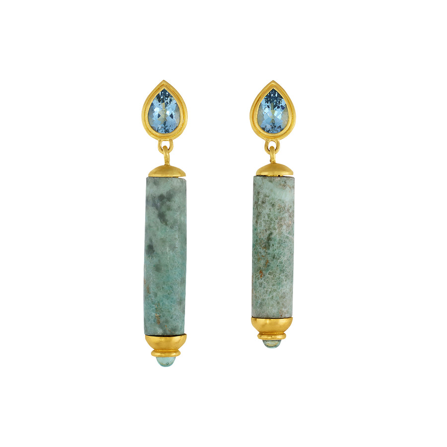 Aquamarine & Tourmaline Antique Jade Earrings