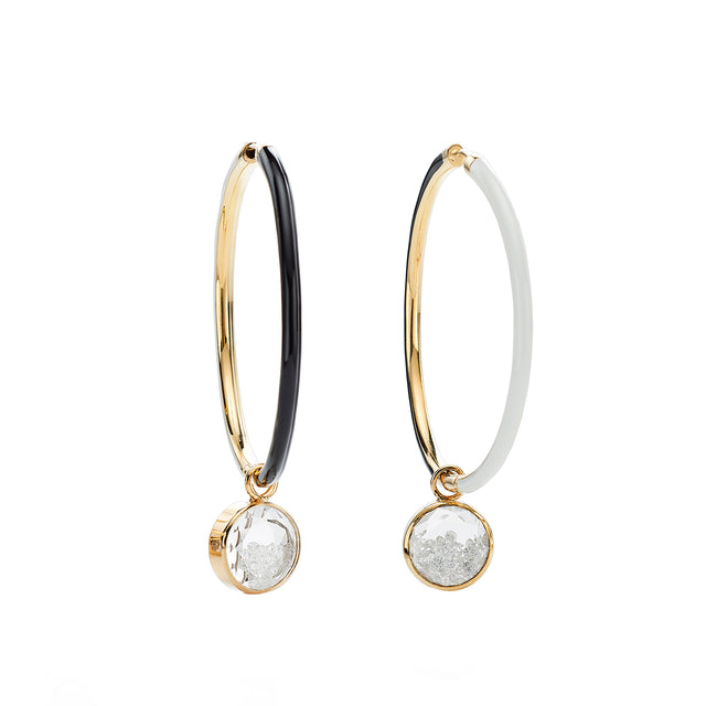 Moritz Glik Reversible Black and White Enamel Hoops, front and angled view
