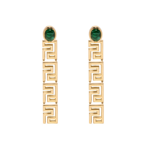 Long Emerald Greek Pattern Earrings - Main Img