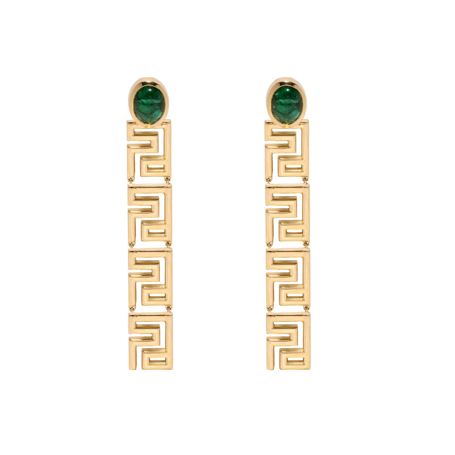 Azlee Long Emerald Greek Pattern Earrings - Earrings - Broken English Jewelry