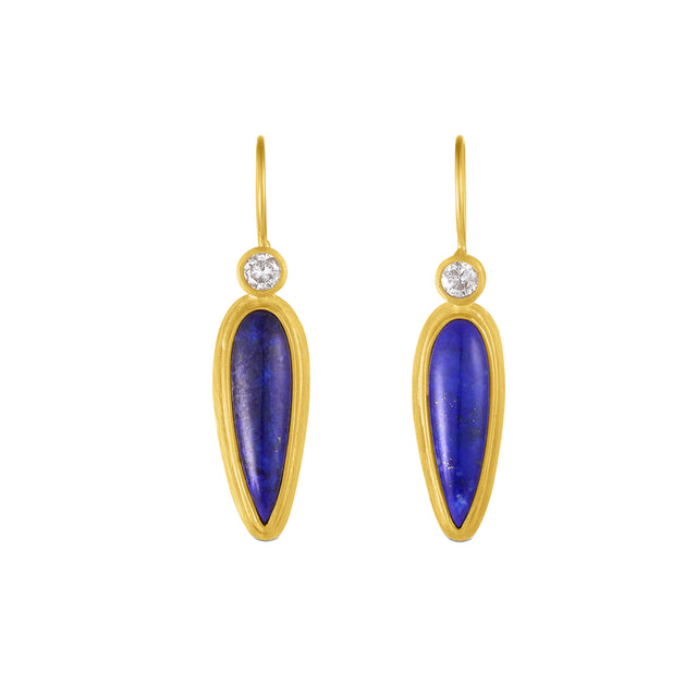 Diamond and Lapis Feather Earrings
