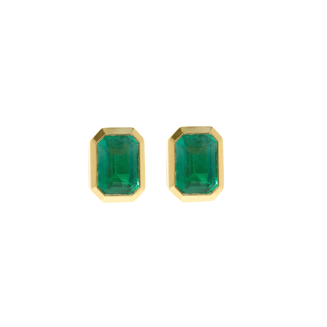 Azlee Small Bezel Emerald Studs, front view