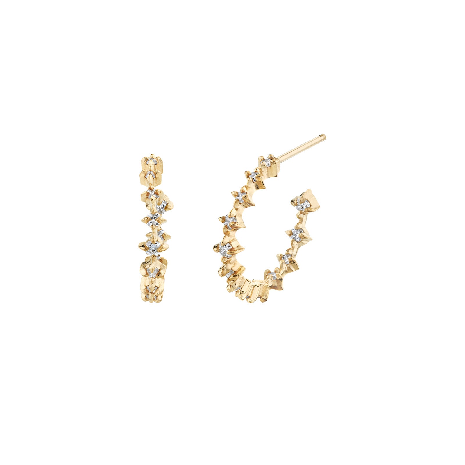 Lizzie Mandler Small Graduated Diamond Eclat Hoops - Earrings - Broken English Jewelry front and side view
