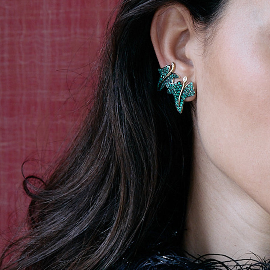 Aida Bergsen Emerald Hedera Studs - Earrings - Broken English Jewelry on model