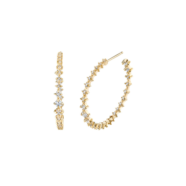 Lizzie Mandler Medium Graduated Diamond Eclat Hoops - Earrings - Broken English Jewelry front and side view