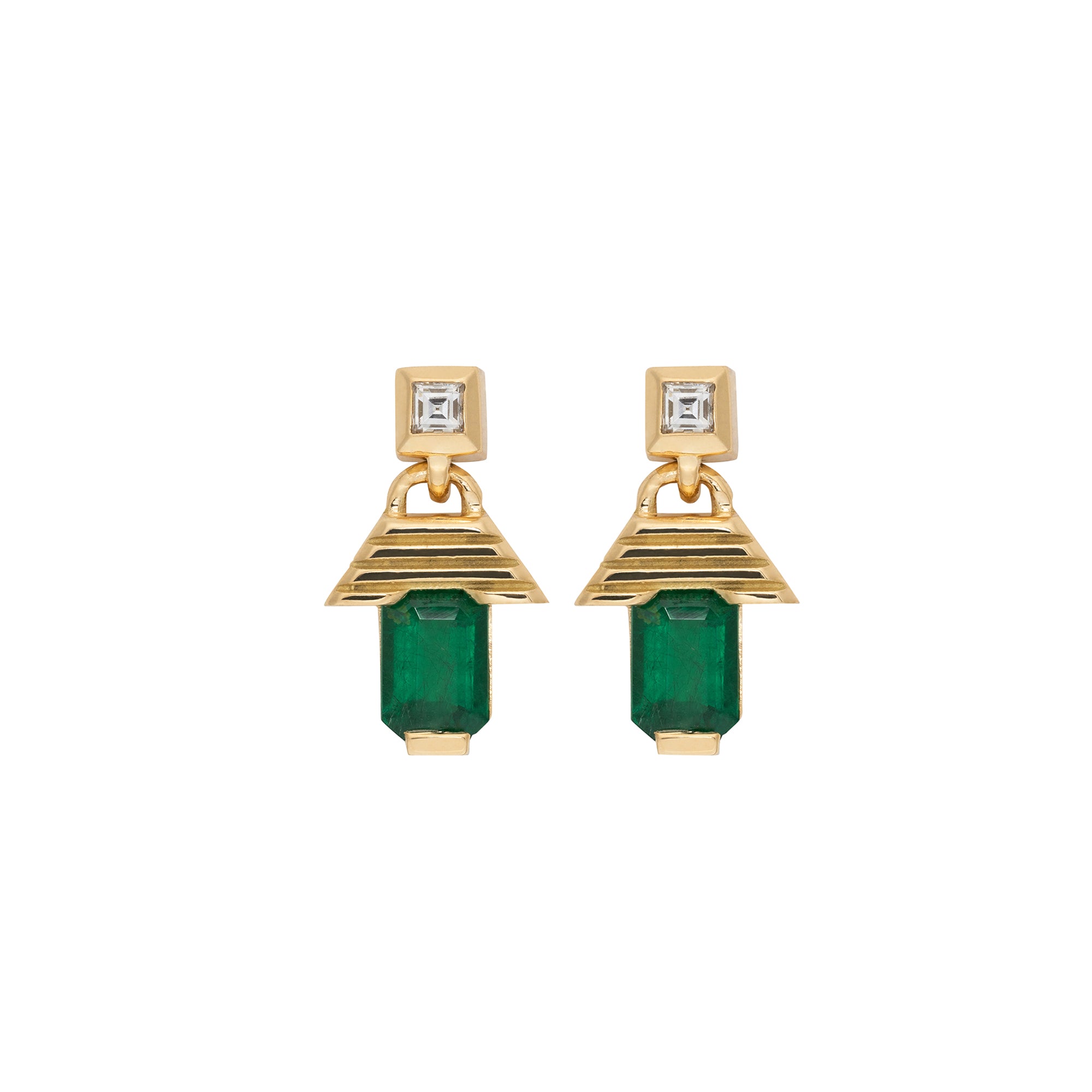 Azlee - Emerald and Diamond Small Escalier Drop Earrings