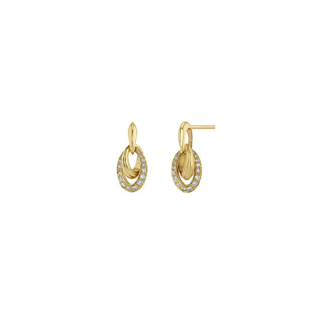 Lizzie Mandler Pave Diamond Crescent Chain Stud Earrings - Earrings - Broken English Jewelry front and side view