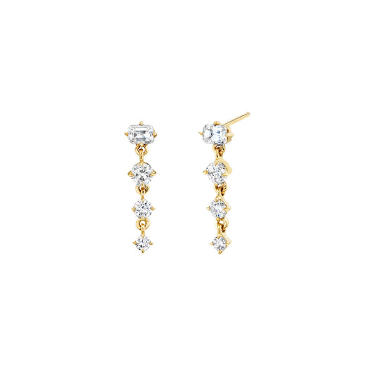 Emerald Cut Round Diamond Drop Earrings - Main Img